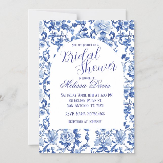 Blue & White Chinoiserie Bridal Shower Invitation Magnetisk Inbjudningskort (Framsida)