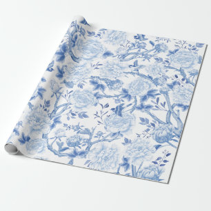 Blue White Chinoiserie Flowers Birds Porcelain Presentpapper