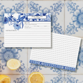 Blue White Chinoiserie Foliage Bird Möhippa Recipe Inbjudningar