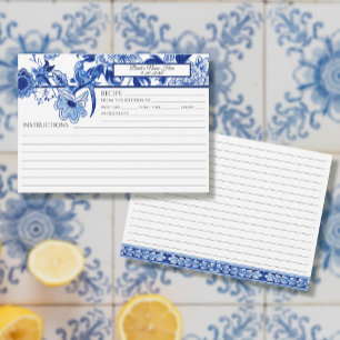 Blue White Chinoiserie Foliage Bird Möhippa Recipe Inbjudningar