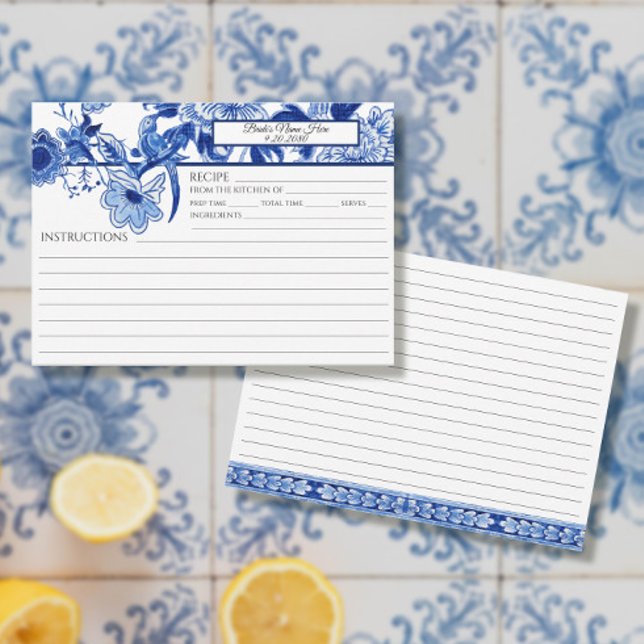 Blue White Chinoiserie Foliage Bird Möhippa Recipe Inbjudningar (Skapare uppladdad)