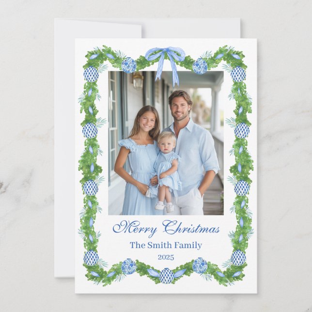 Blue & White Chinoiserie Garland Grandmillenial Julkort (Framsida)