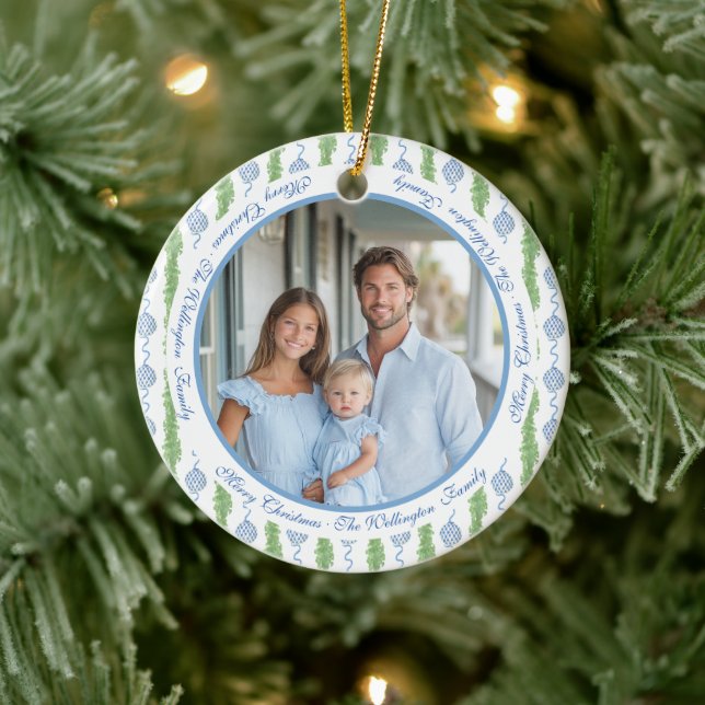 Blue & White Chinoiserie Garland Grandmillennial Julgransprydnad Keramik (Träd)