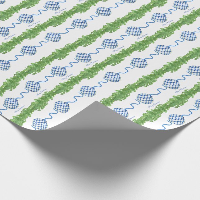 Blue & White Chinoiserie Garland Grandmillennial Presentpapper (Hörn)