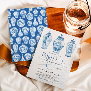 Blue White Chinoiserie Ginger Burk Möhippa Inbjudningar