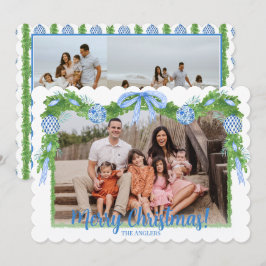 Blue & White Chinoiserie Greenery, Grandmillenial Julkort