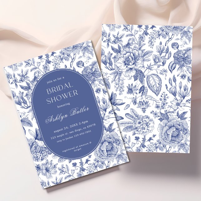 Blue White Chinoiserie Inbjudningskort för möhippa (Skapare uppladdad)