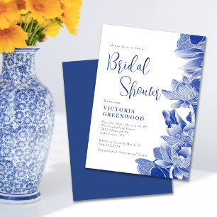 Blue White Chinoiserie Lotus Blommigt Möhippa Inbjudningar