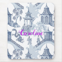 Blue & White Chinoiserie Mönster med Monogram
