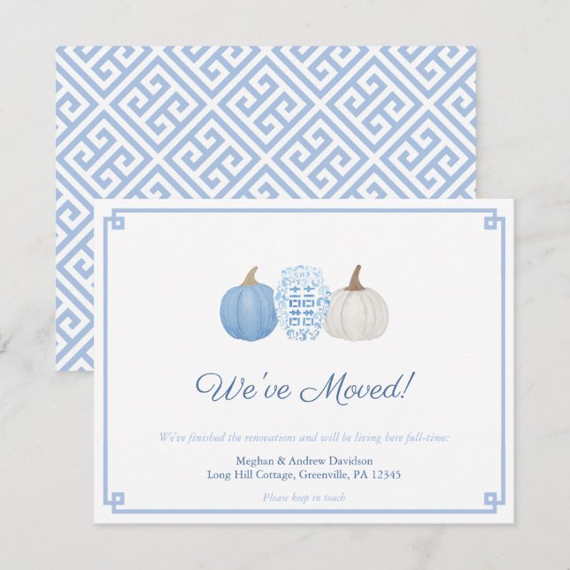 Blue & White Chinoiserie Pumpkin Byte av Adress Meddelande (Fram/baksida)