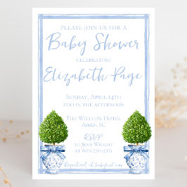 Blue & White Chinoiserie Topiary Baby Shower Inbjudningar