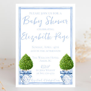 Blue & White Chinoiserie Topiary Baby Shower Inbjudningar