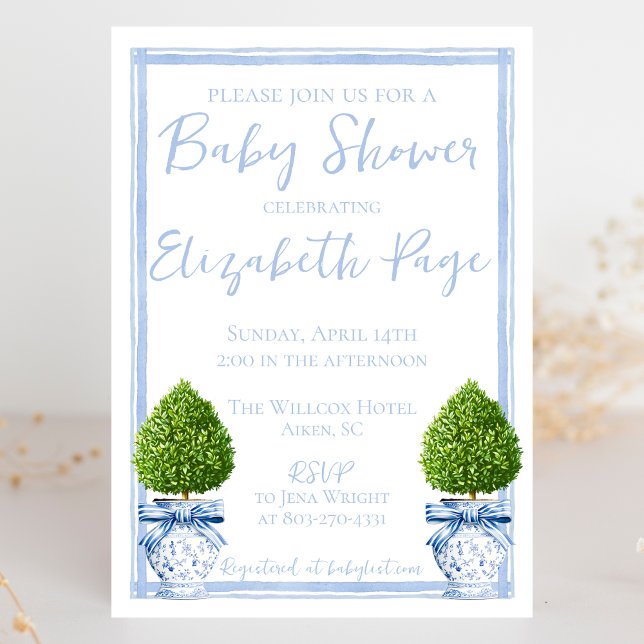 Blue & White Chinoiserie Topiary Baby Shower Inbjudningar (Skapare uppladdad)