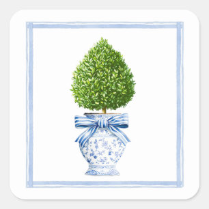 Blue & White Chinoiserie Topiary Fyrkantigt Klistermärke