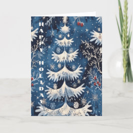 Blue White Christmas Tree Holiday Card Kort