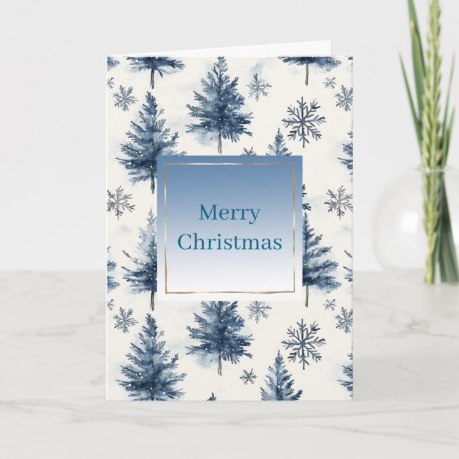 Blue White Christmas Trees Snowflakes	 Kort (Framsida)