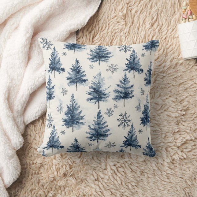 Blue White Christmas Trees Snowflakes Kudde (Filt)
