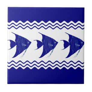 Blue White Coastal Angelfish Rand Kakelplatta