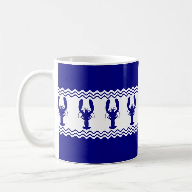 Blue White Coastal Lobster Rand Kaffemugg (Vänster)