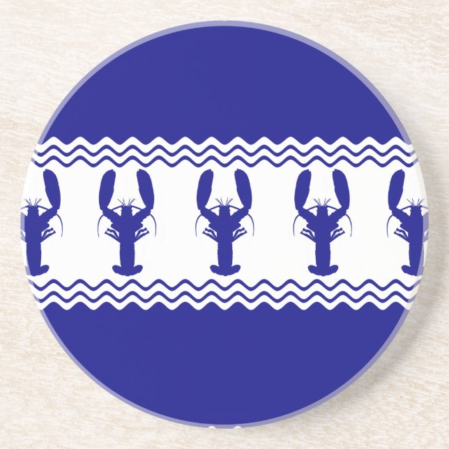 Blue White Coastal Lobster Rand Underlägg (Framsidan)