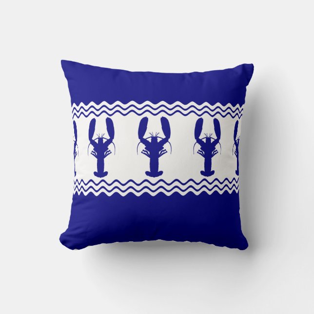 Blue White Coastal Lobster Stripes Kudde (Framsida)