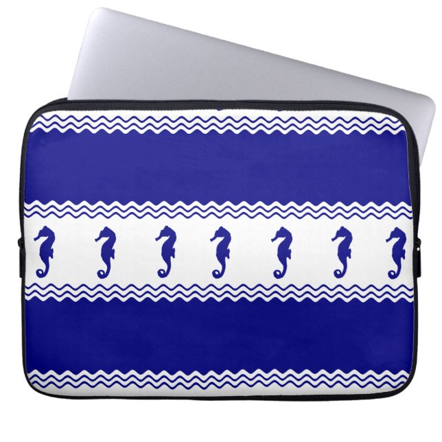 Blue White Coastal Seahorse Rand Laptop Fodral (Framsidan)