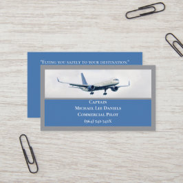 Blue White Commercial Airplane Pilot Visitkort
