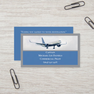 Blue White Commercial Airplane Pilot Visitkort