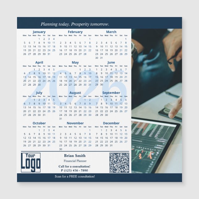 Blue White Consultant Service 2026 Calendar Magnet (Framsida)