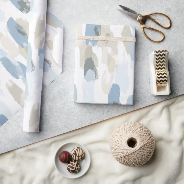 Blue White Cream Abstrakt Birthday Presentpapper (Hantverk)