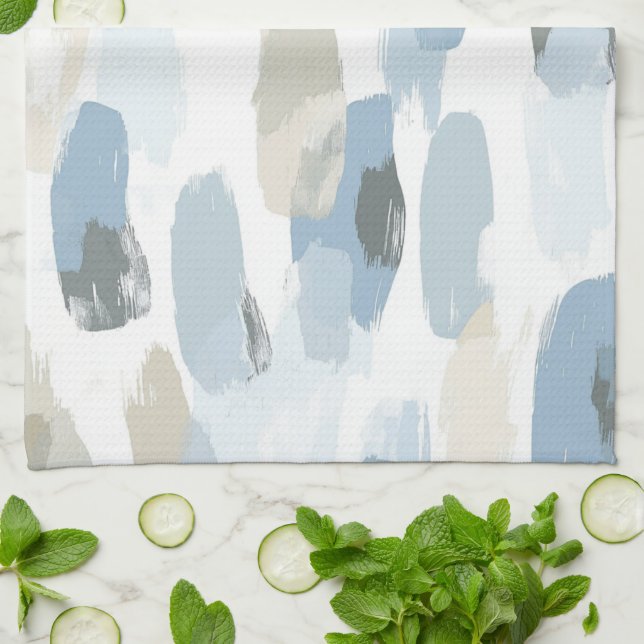 Blue White Cream Abstrakt Bröllop Kökshandduk (Vikta)