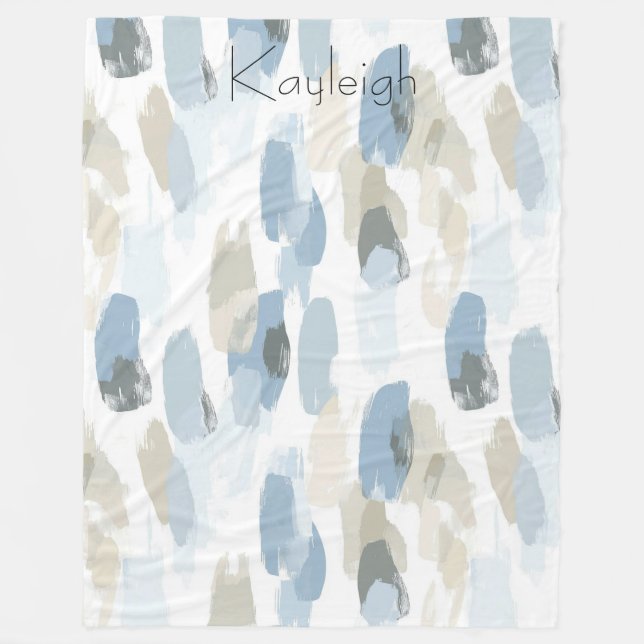 Blue White Cream Abstrakt Fleecefilt (Framsidan)