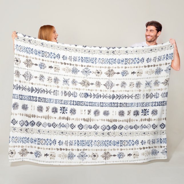 Blue White Cream Stripes Christmas Fleecefilt (På plats)