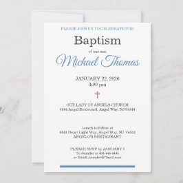 Blue White Cross Custom Name Baptism Inbjudningar