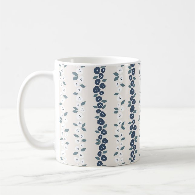 Blue White Cute Farmhouse Rustic Mönster Kaffemugg (Vänster)