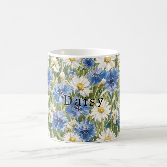 Blue White Daisy Flowers Kaffemugg (Center)
