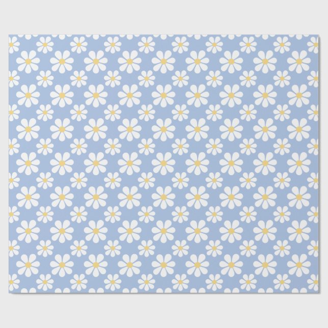 Blue White Daisy Pattern  Presentpapper (Platt)