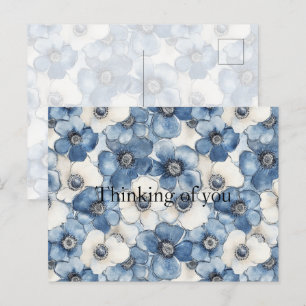 Blue White Denim Flowers... Vykort