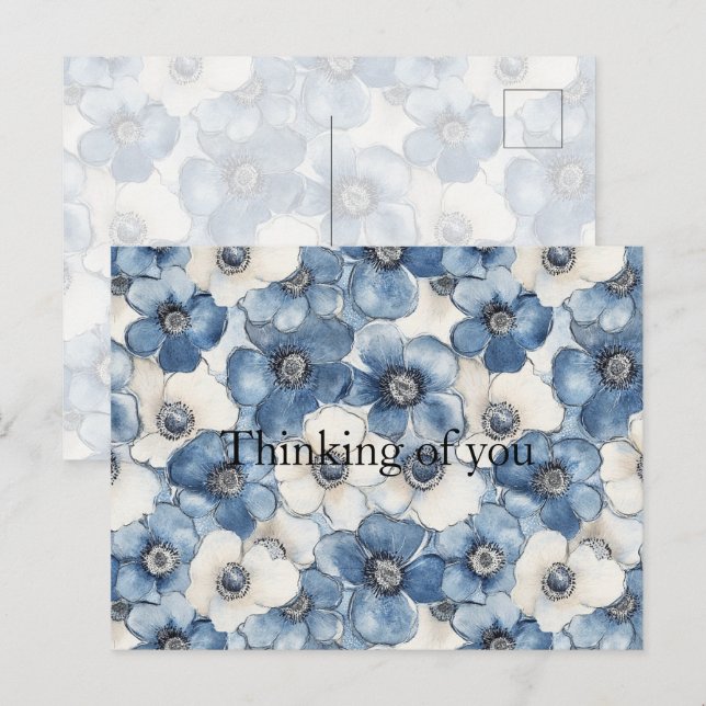 Blue White Denim Flowers... Vykort (Fram/baksida)