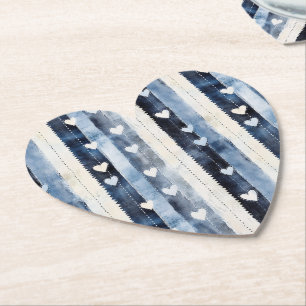 Blue White Denim Heart Rand Birthday Underlägg Papper