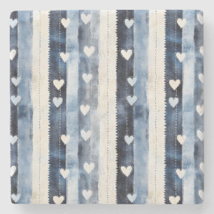 Blue White Denim Heart Rand Stenunderlägg