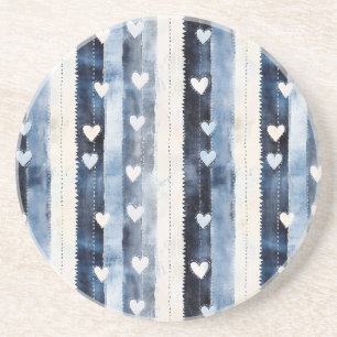 Blue White Denim Heart Rand Underlägg