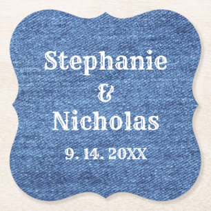Blue White Denim Theme Bröllop Underlägg Papper