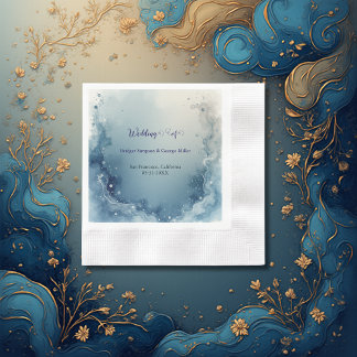 blue white Dreamy coastal marble ink wedding Pappersservett