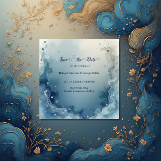 blue white Dreamy coastal marble ink wedding Spara Datumet