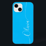 Blue White Elegant Calligraphy Script Name<br><div class="desc">Blue White Elegant Calligraphy Script Custom Personalized Name iPhone 14 Smart Phone Cases features a modern and trendy simple and stylish design with your personalized name in elegant hand written calligraphy script typography on a blue background. Designed by ©Evco Studio www.zazzle.com/store/evcostudio</div>