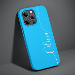 Blue White Elegant Calligraphy Script Name<br><div class="desc">Blue White Elegant Calligraphy Script Custom Personalized Name iPhone 14 Smart Phone Cases features a modern and trendy simple and stylish design with your personalized name in elegant hand written calligraphy script typography on a blue background. Designed by ©Evco Studio www.zazzle.com/store/evcostudio</div>