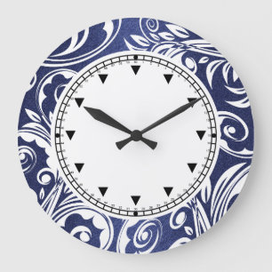 Blue white elegant florals stor klocka