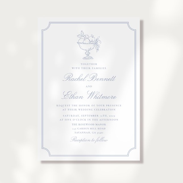Blue & White Elegant Frame Wedding Invitation Meddelande (Skapare uppladdad)