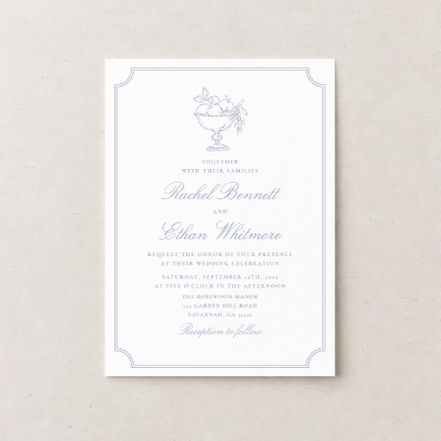 Blue & White Elegant Frame Wedding Invitation Meddelande (Skapare uppladdad)